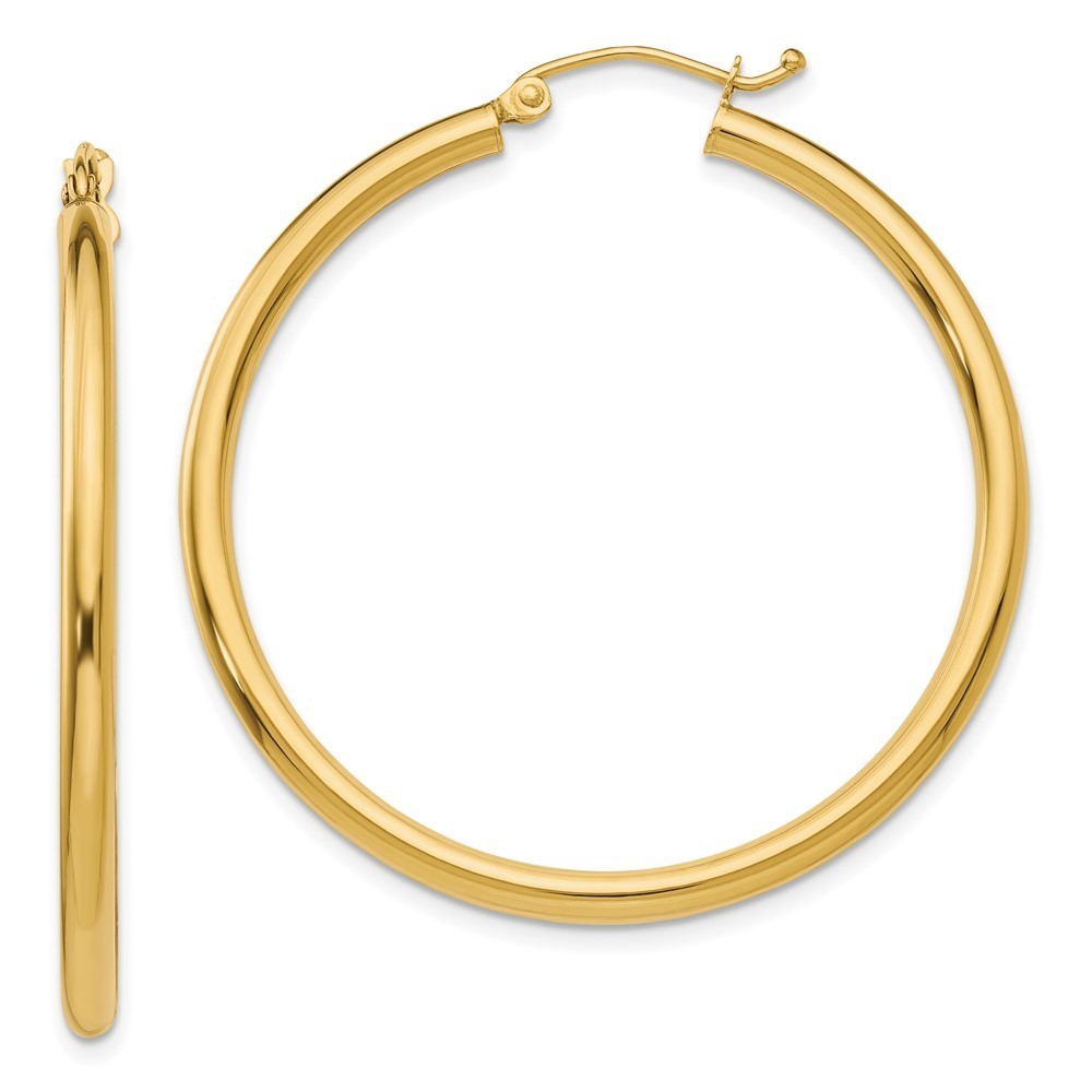 14k Yellow Gold Polished 2.5mm Tube Hoop Earrings 40 L X 2.5 Mm W